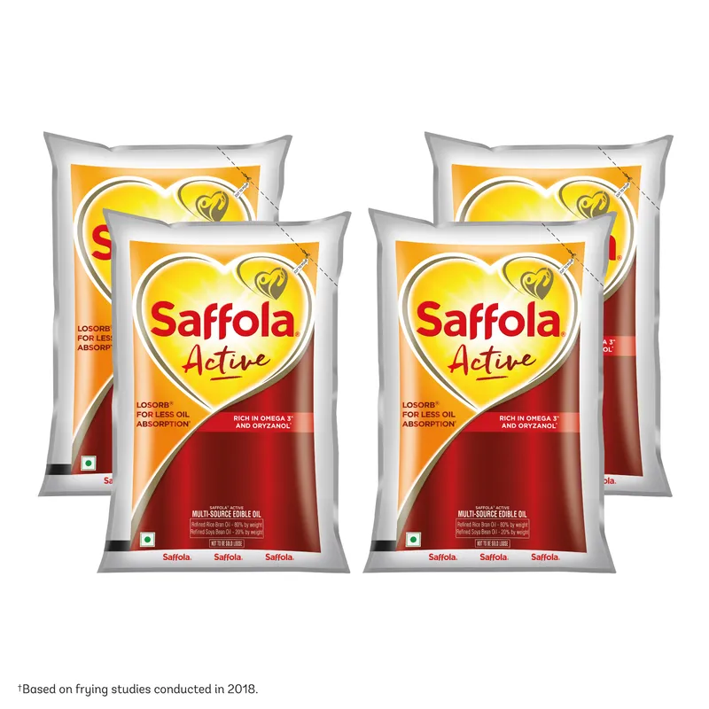 Saffola Active | Rich in Omega 3 & Oryzanol | Edible Oil - 4 X 1 L Pouch Saffola Active | Rich in Omega 3 & Oryzanol | Edible Oil - 4 X 1 L Pouch Saffola Active | Rich in Omega 3 & Oryzanol | Edible Oil - 4 X 1 L Pouch Saffola Active | Rich in Omega 3 & O